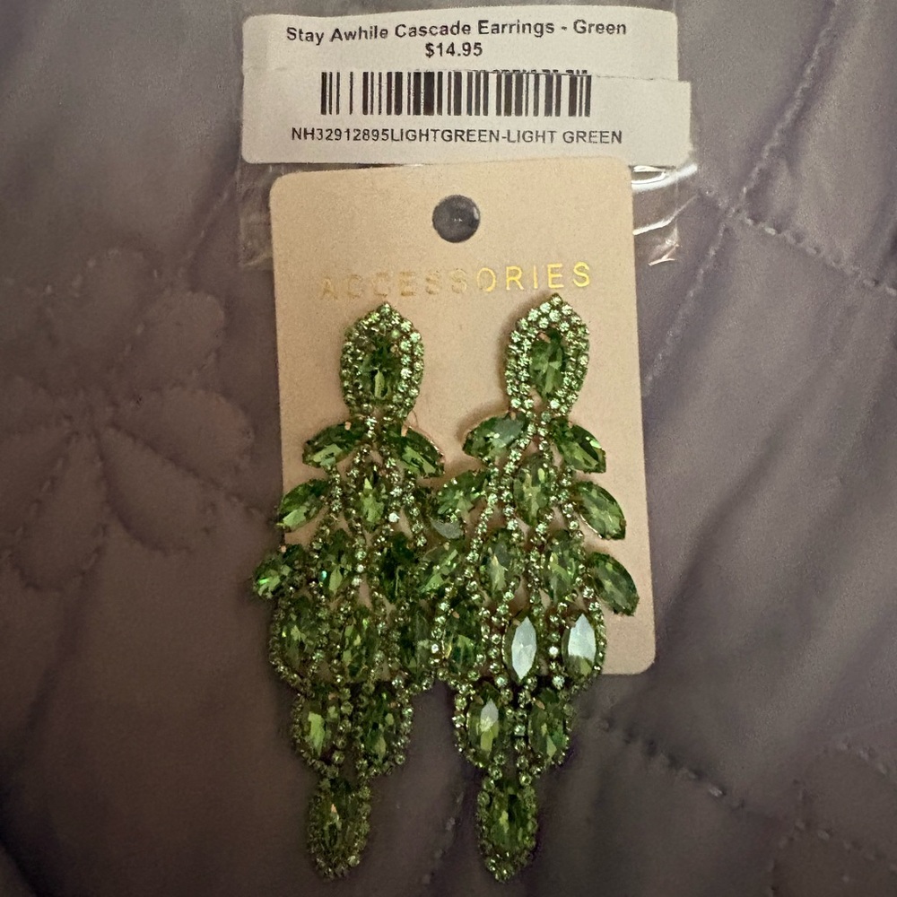 Accessorize Green Crystal Cascade Chandelier Earrings